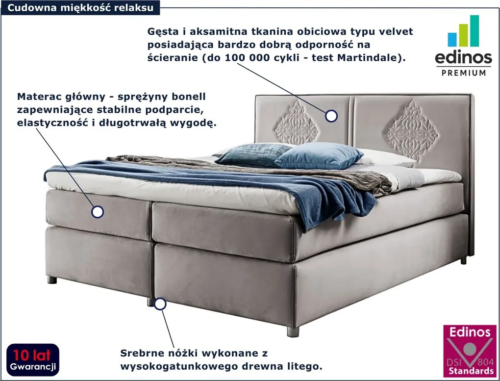 Jasnoszare łóżko kontynentalne boho 5 rozmiarów G1-F59