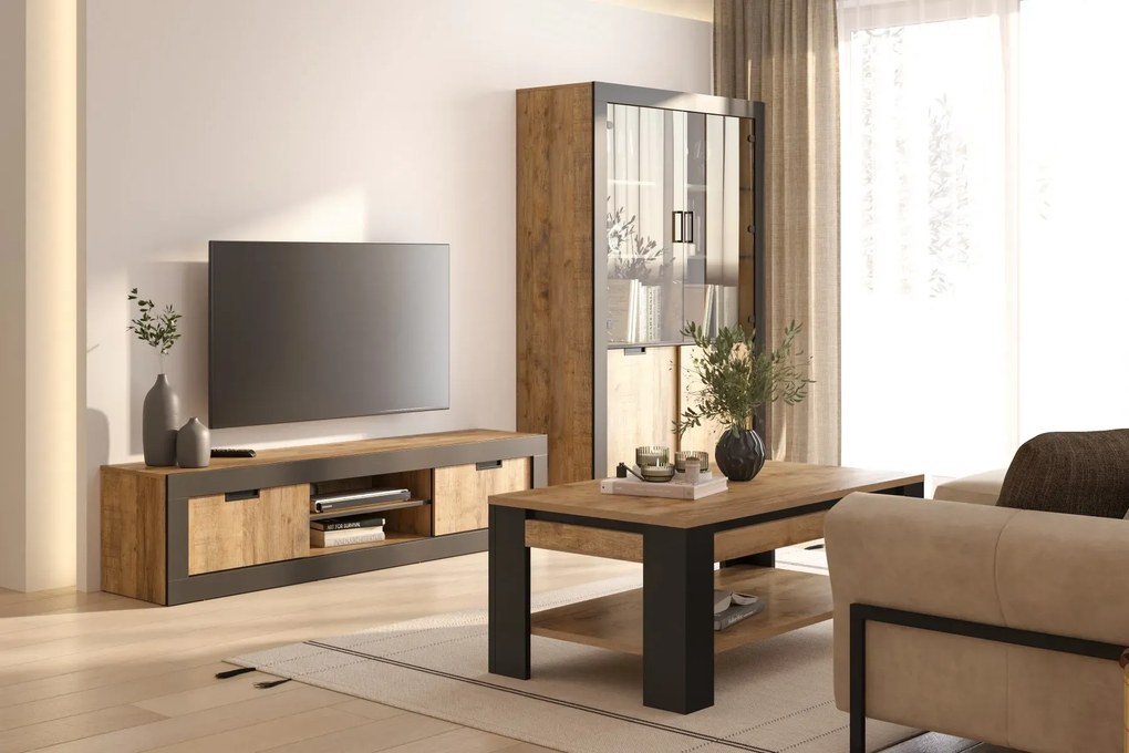 Witryna wysoka DADES 4D 120cm dąb samdal/czarny mat HELVETIA