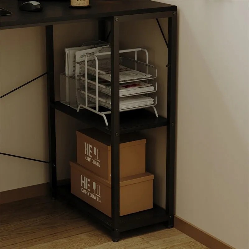 Biurko komputerowe stół loft czarne nowoczesne z półkami industrialne 120