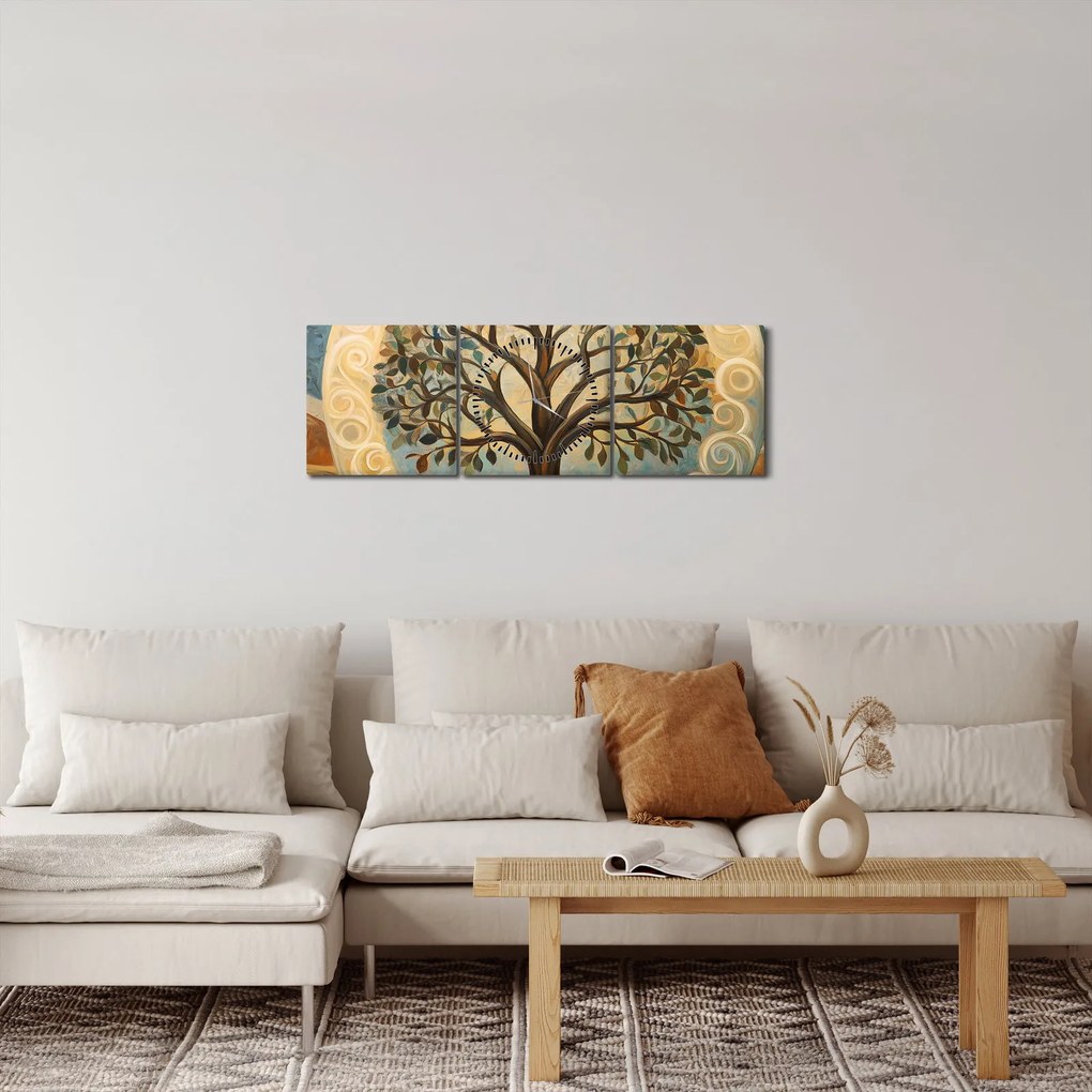 Obraz – Drzewo życia i spirale (z zegarem) (90x30 cm)