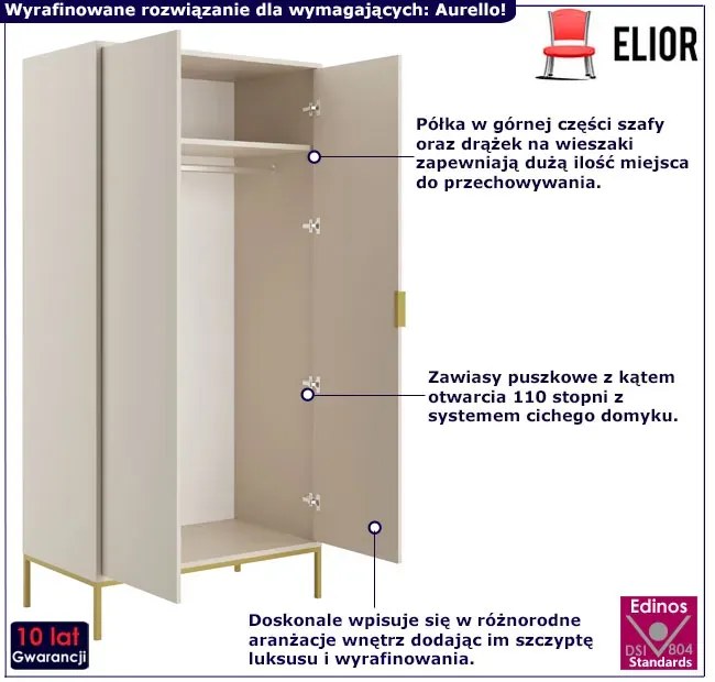 Dwudrzwiowa szafa ze złotym stelażem kaszmir B3-D11