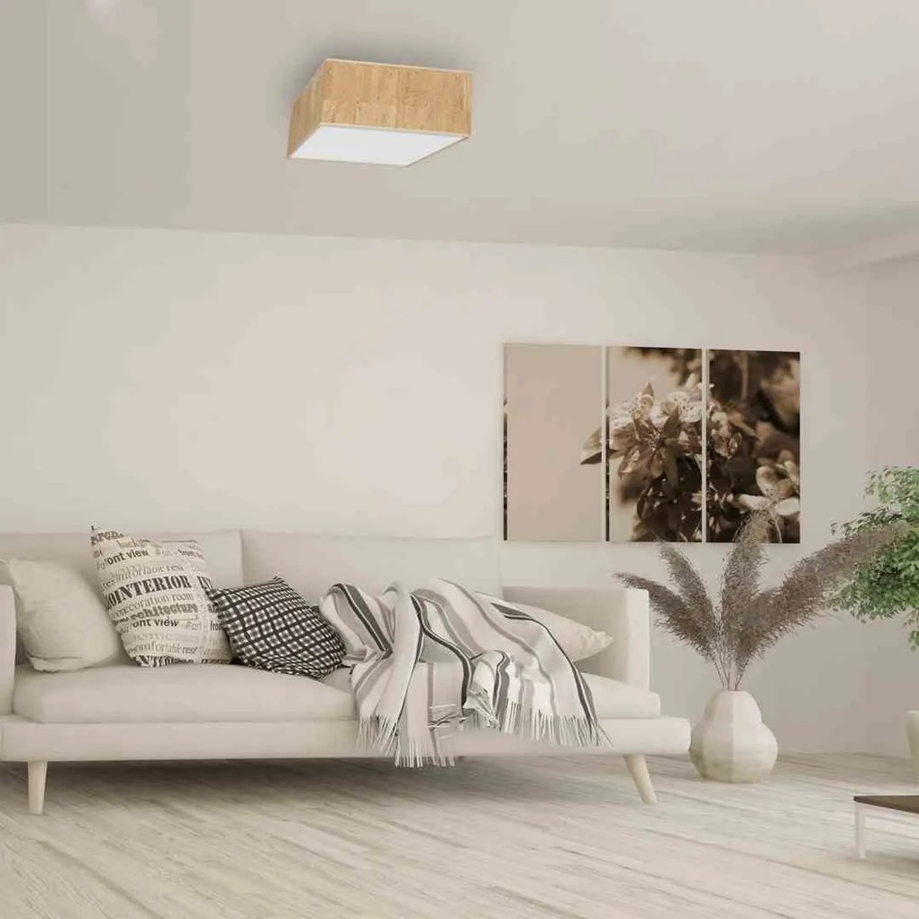 Lampa sufitowa, kwadratowa, korek, biała CORK White/Cork 2xE27