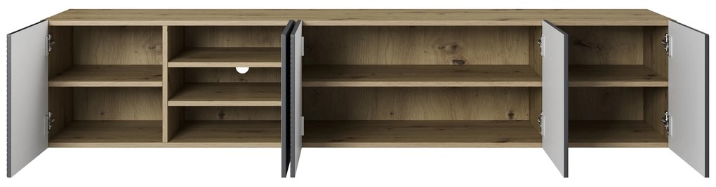 Szafka RTV Asha 200 cm wisząca z ryflowanym frontem - artisan / rivier stone mat