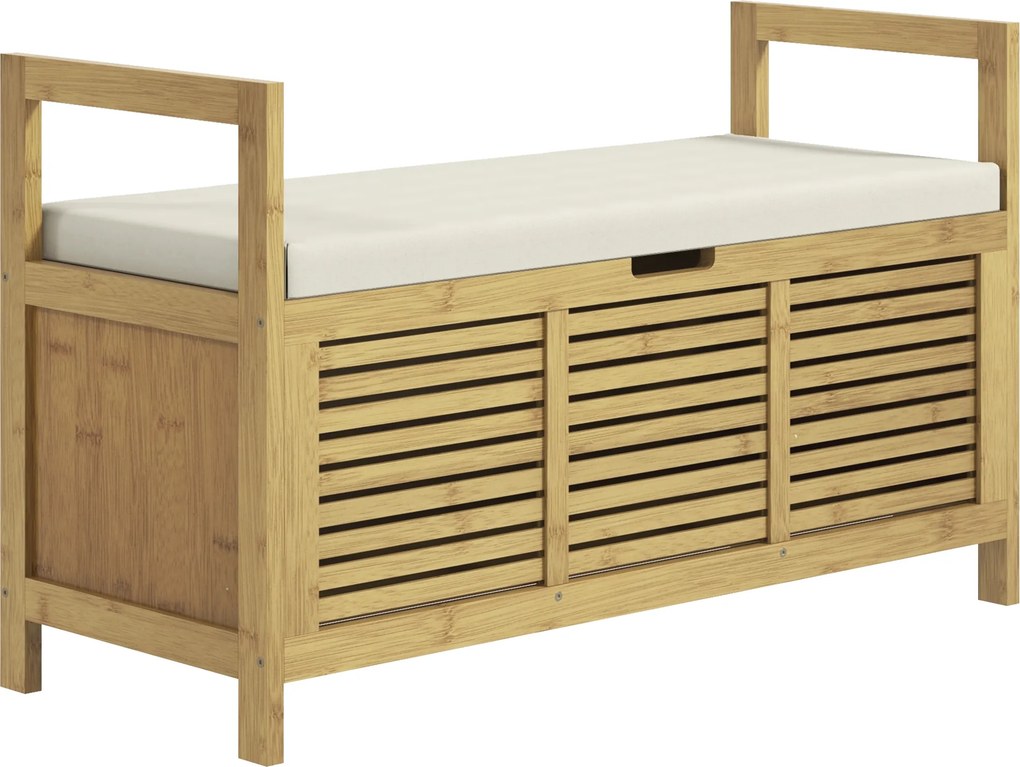 HOMCOM Półka na buty z pojemnikiem, Ławka na buty, miękkie siedzisko, bambus, 100x40x60 cm