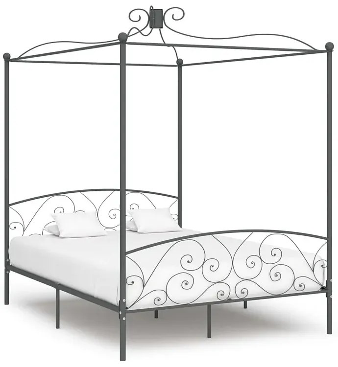 Szare metalowe łóżko z baldachimem 160x200 cm - Ifrexi