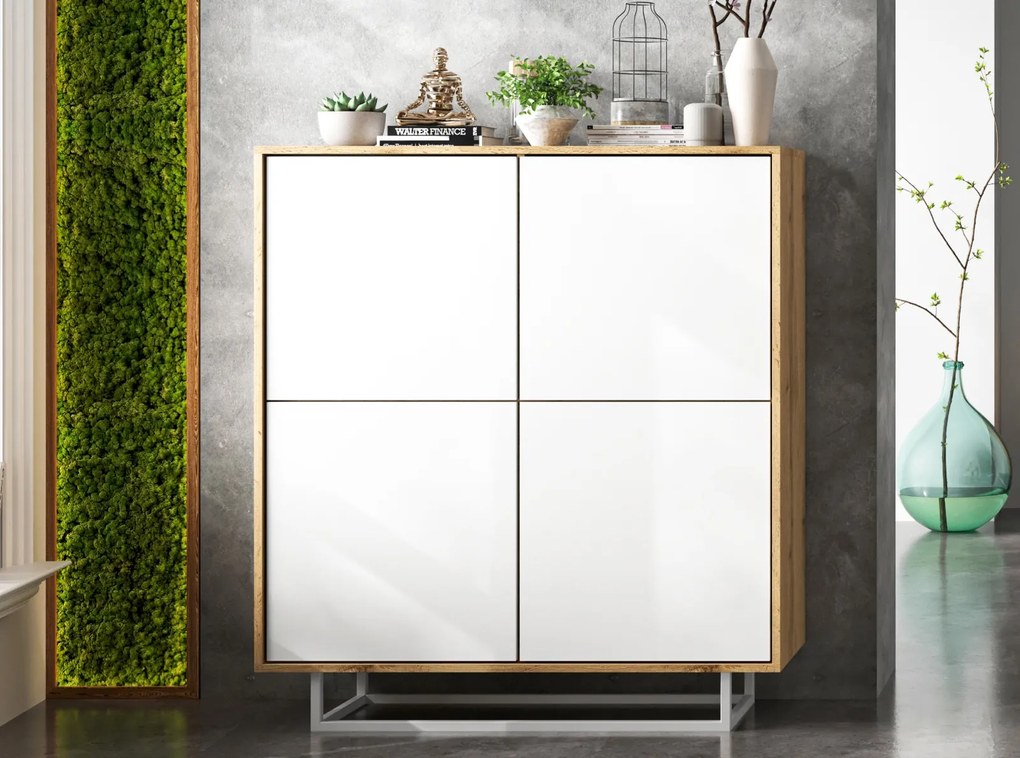 Wysoka komoda w stylu loft Apollo 97 dąb wotan/biały