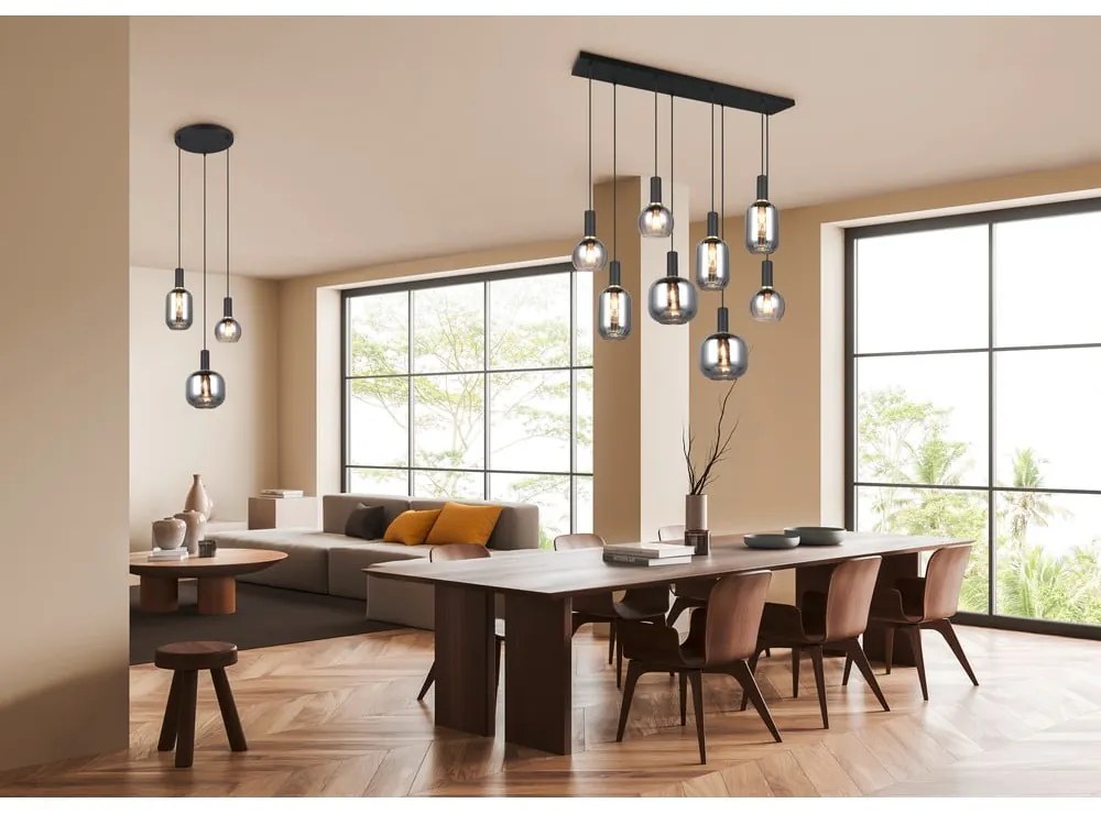 Czarna lampa wisząca ze szklanym kloszem Diva – Trio