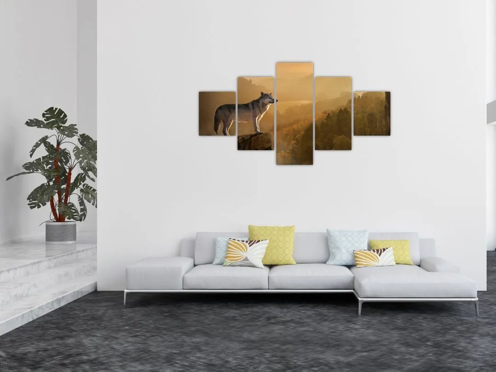 Obraz wilka na skale (125x70 cm)