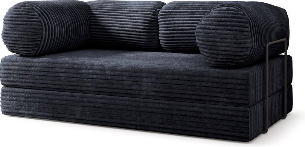 Masseno Sofa piankowa ALVIO z funkcją spania, Kanapa z pianki do salonu, Bezmontażowa, Tkanina sztruksowa – Czarny TILIA 100