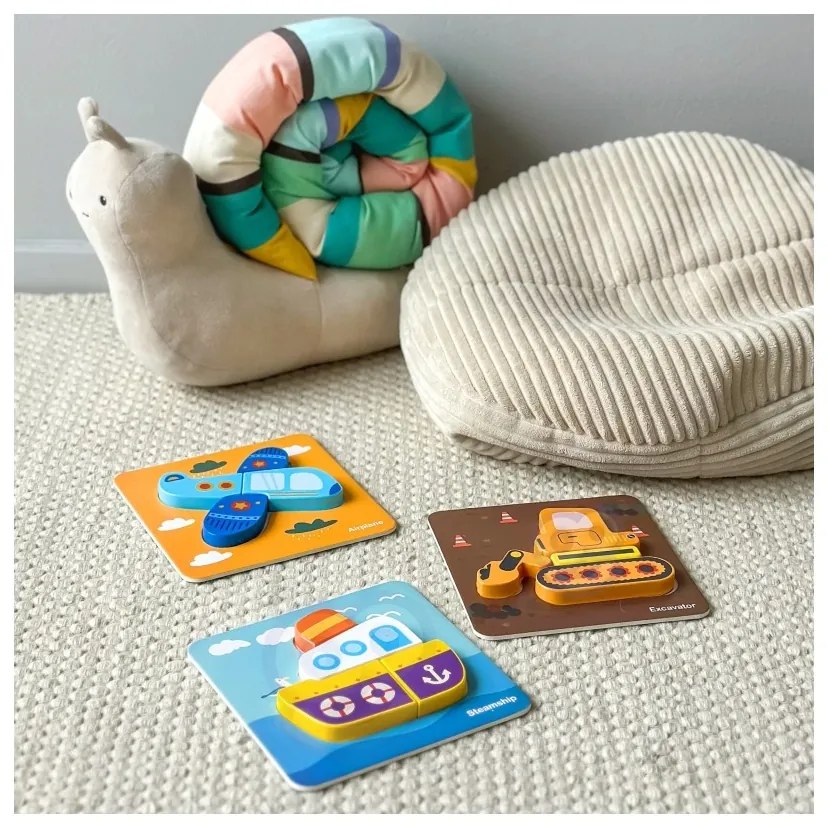 Woopie green układanka drewniana klocki pojazdy montessori fsc