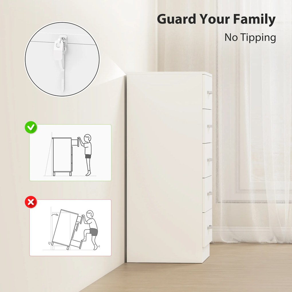 HOMCOM Komoda z 5 szufladami, komoda do ubrań i rzeczy, płyta wiórowa, biały