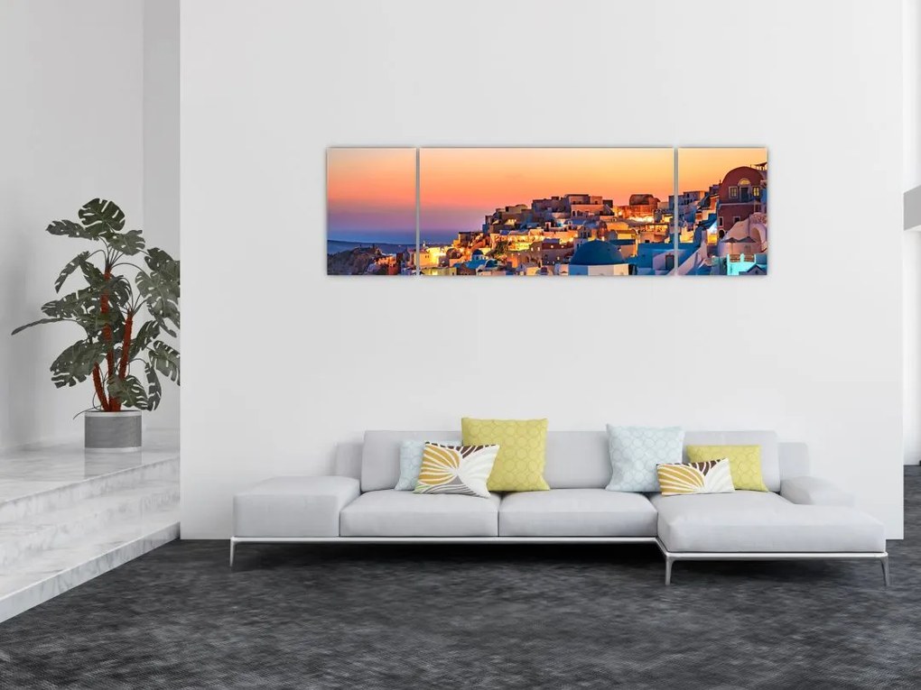 Obraz - Santorini o zmierzchu (170x50 cm)