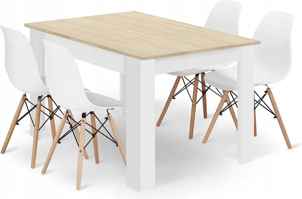 Zestaw stołowy Valora Rectangular 120x80 Dąb Sonoma + 4 krzesła OSAKA białe