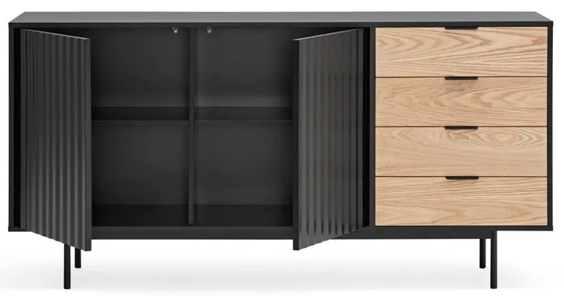 Czarno-naturalna niska komoda w dekorze dębu 159x80 cm Sierra – Teulat