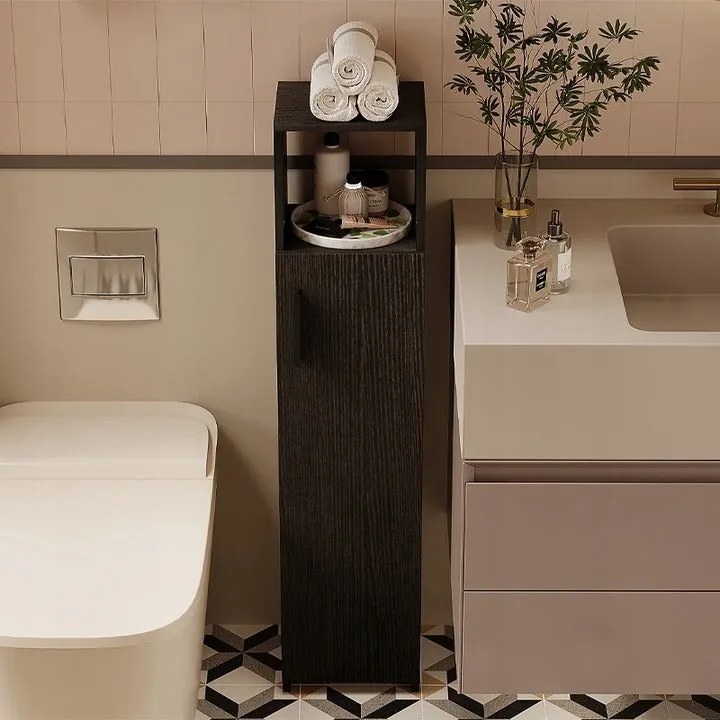 Szafka łazienkowa słupek wąski czarny drzwi wysoki półki nowoczesna 101 cm