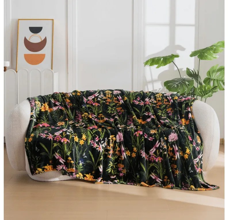 Mikropluszowy koc MYSTIC GARDEN, ciemnozielony Rozmiar: 200 x 220 cm