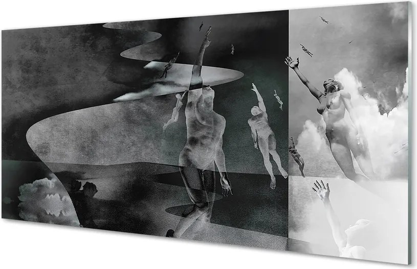 Panel szklany do Kuchni Czarno-Białe Niebo i Ludzie