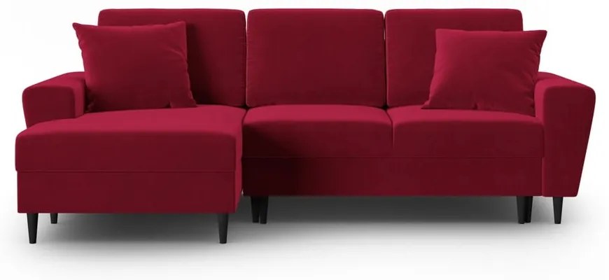 Czerwony aksamitny rozkładany narożnik ze schowkiem (lewostronny/z szezlongiem) Kyoto – Cosmopolitan Design