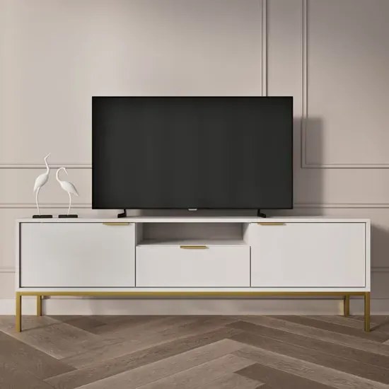 Stojąca szafka pod TV z szufladą 135 cm biały + złoty S9-K35