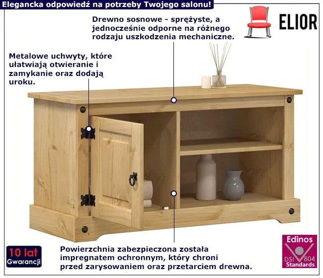 Sosnowa szafka pod telewizor z drzwiczkami C7-T17
