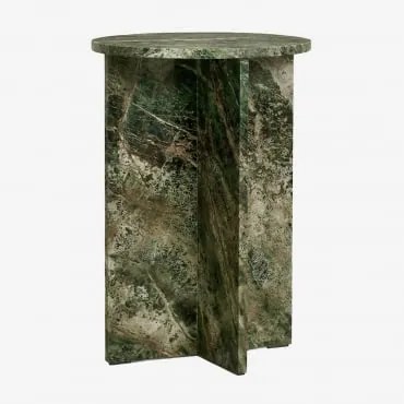 Stolik Nocny Ø35 Cm Z Marmuru Mencia Zielony Marmur Forest - Sklum
