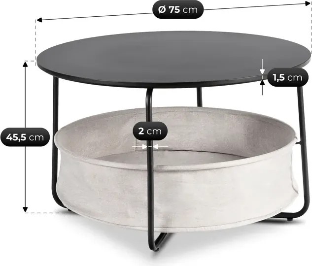 Stolik Kawowy z Koszem DORA 75 cm Czarny/Beżowy Nowoczesny