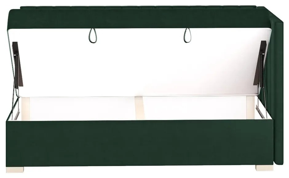 Ciemnozielone narożne łóżko dziecięce ze schowkiem i materacem 90x200 cm Snugi – Ghado