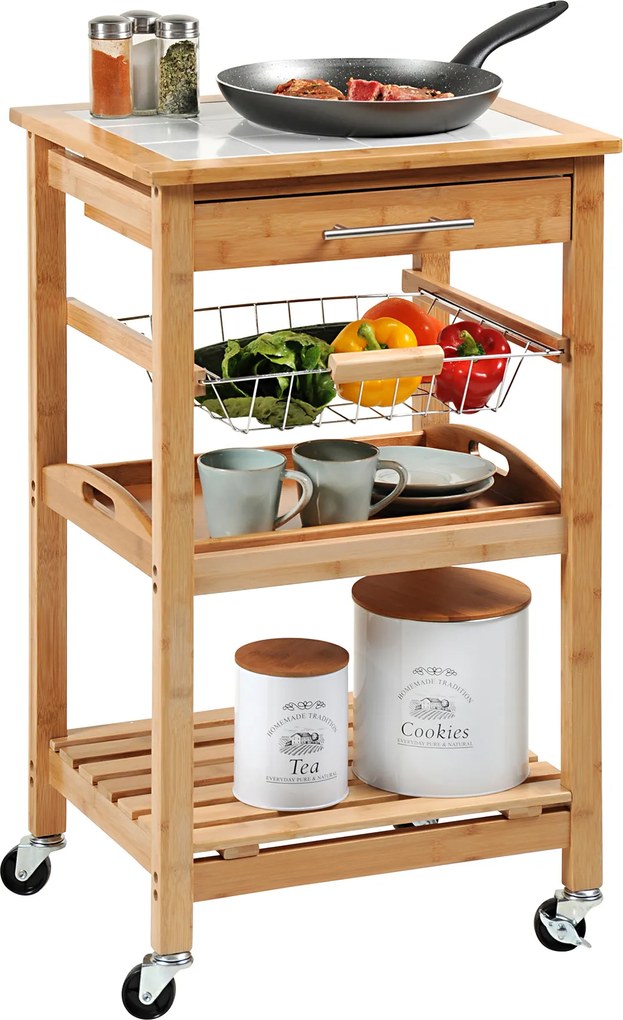 Wózek kuchenny z wyjmowaną tacą i koszem na warzywa, bambus, Kesper