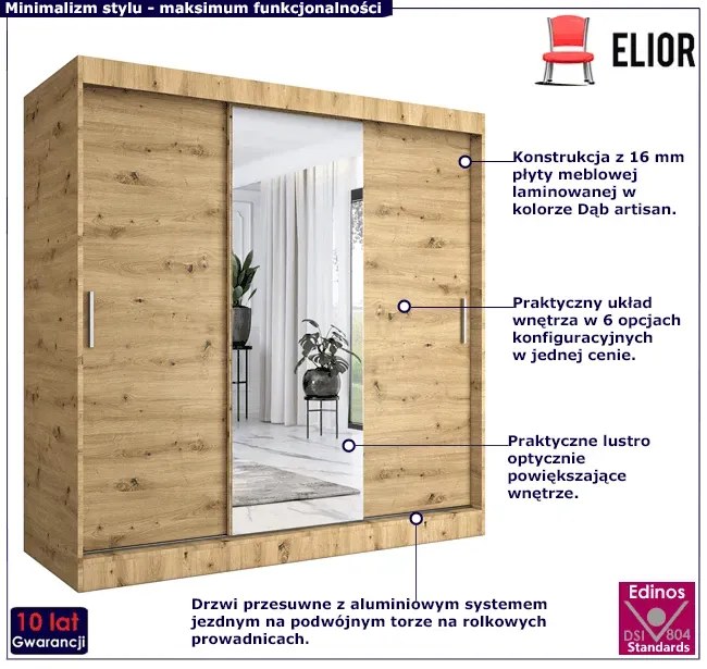 Szafa przesuwna dąb artisan 200 cm - Massi 6X