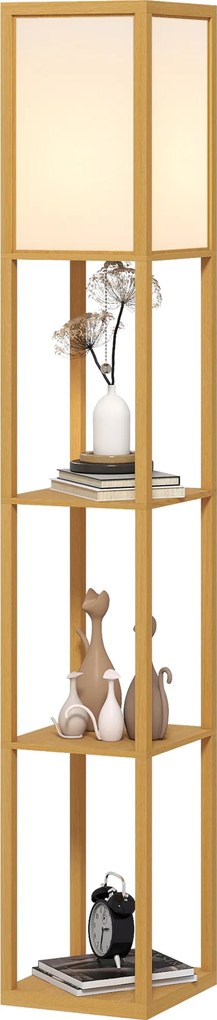 HOMCOM Lampa stojąca z 3 półkami, lampa podłogowa z oprawką E27, 26 x 26 x 160 cm, do salonu/sypialni (bez żarówki) | Aosom PL