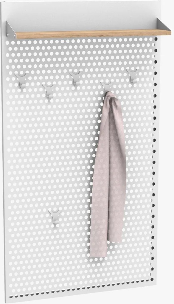 Szeroki wieszak wiszący z półką Loft LW2, biały/dąb wotan