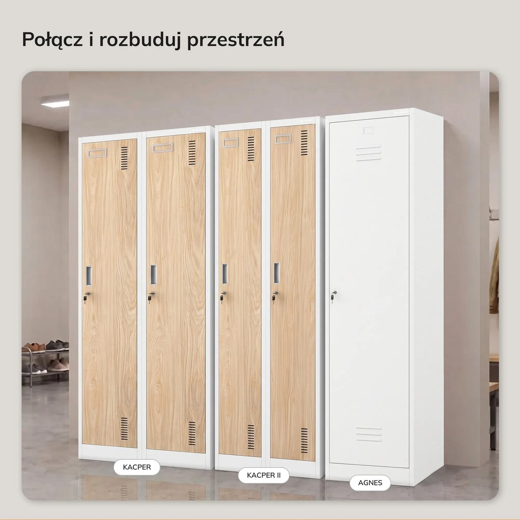 Szafka pracownicza dwukomorowa biała, dąb sonoma, 600x1800x500 mm: KACPER II Eco Design