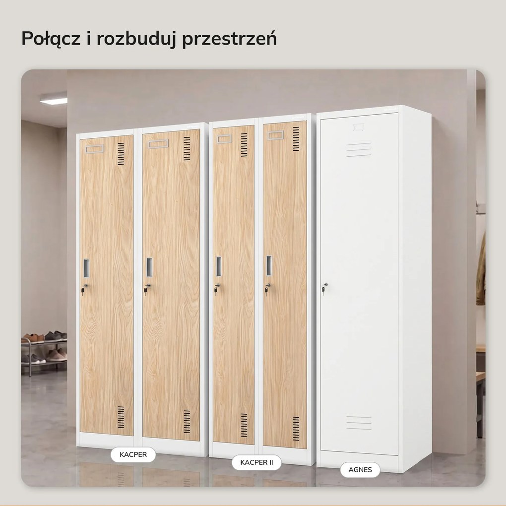 Szafka pracownicza dwukomorowa biała / dąb sonoma: Eco Design KACPER II, 600 x 1800 x 500 mm