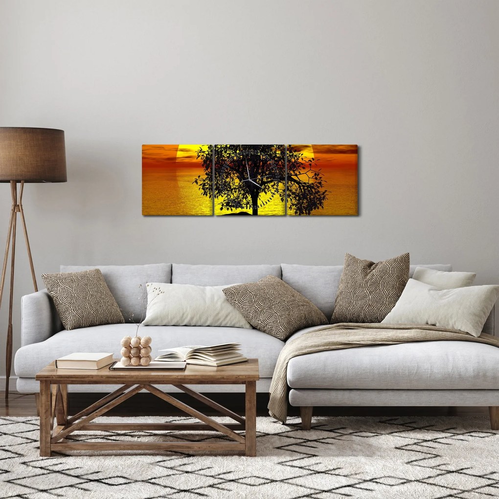 Obraz sylwetki drzewa (z zegarem) (90x30 cm)