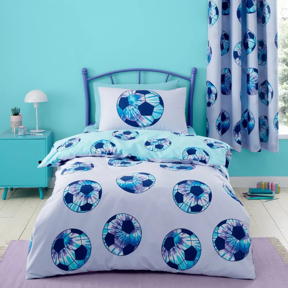 Fioletowa/turkusowa pościel dziecięca dwuosobowa 200x200 cm Tie Dye Football – Catherine Lansfield