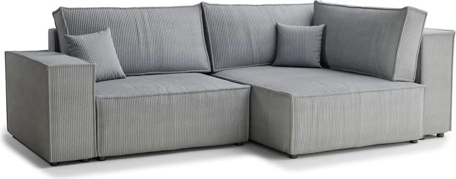 Szary sztruksowy rozkładany/ze schowkiem narożnik (prawostronny/w kształcie litery L) Tonga – Maison de Rêve