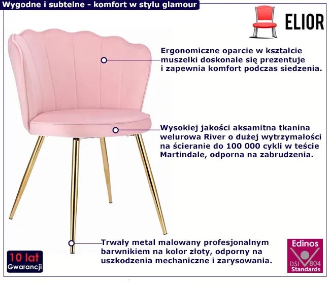 Różowe krzesło muszelka w stylu glamour - Larry