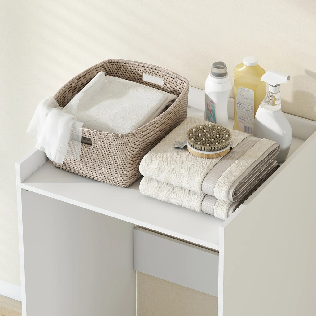 HOMCOM Szafka łazienkowa wnękowa z otwartą półką, szafka łazienkowa do małych pomieszczeń, 64 x 60 x 97,5 cm, Biały | Aosom PL