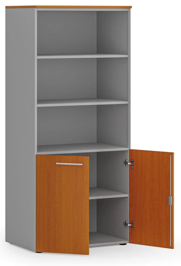 Szafa biurowa z drzwiami niskimi PRIMO GRAY, 800 x 500 x 1781 mm, szary/czereśnia