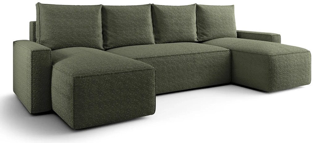 Zielony narożnik U tapicerowany tkaniną boucle D3-C45