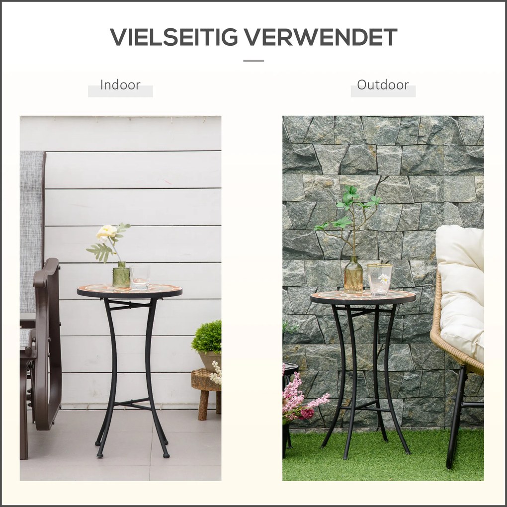 Outsunny Ø 35,5 cm stolik ogrodowy stojak na kwiaty okrągły odporny na warunki pogodowe kwietnik do ogrodu na taras balkon żółty + szary