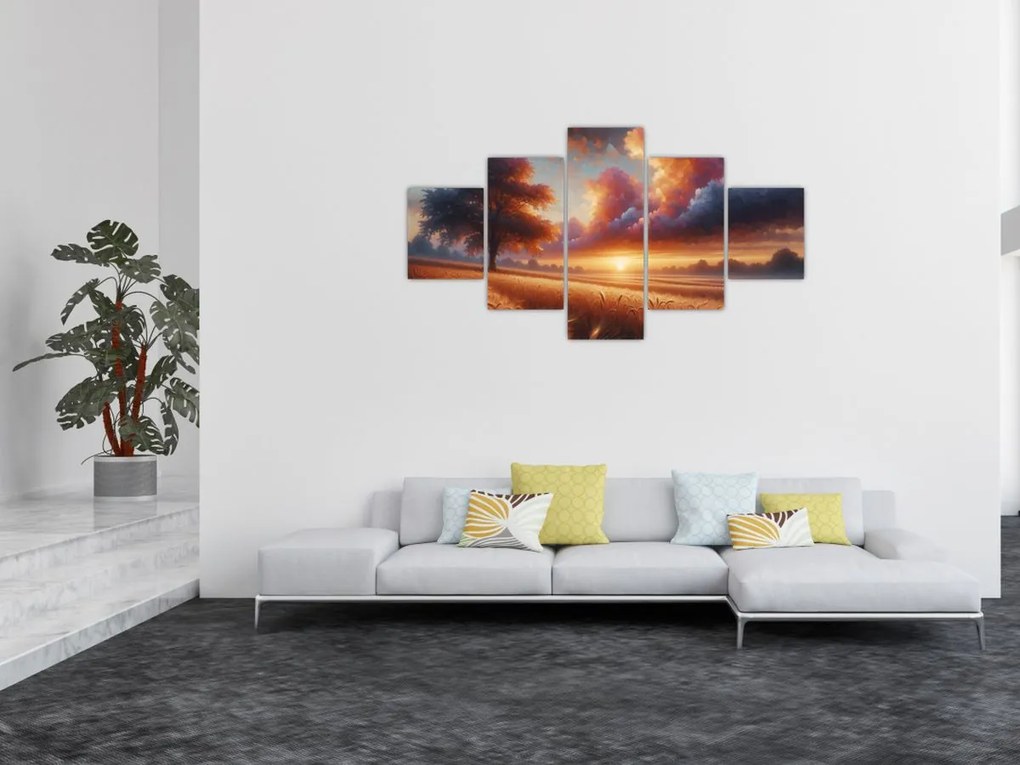 Obraz – Zachód słońca na polu (125x70 cm)