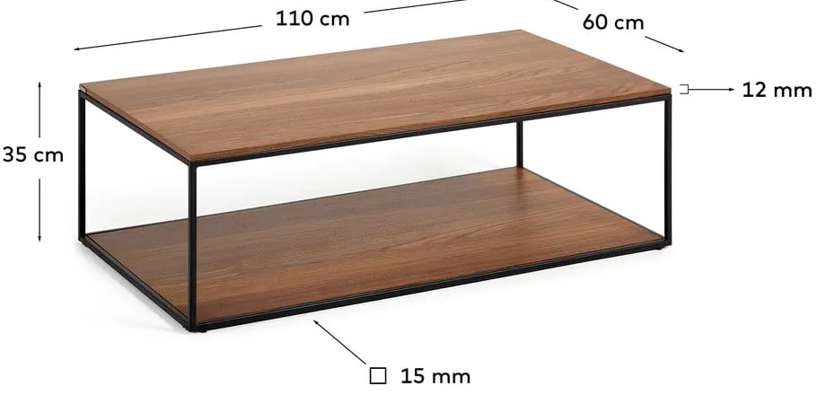 Stolik z blatem w dekorze orzecha w ciemnym naturalnym kolorze 60x110 cm Yoana – Kave Home