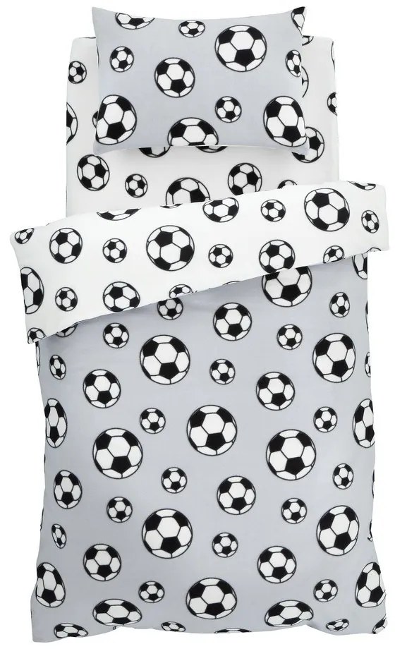 Jasnoszara polarowa pościel dziecięca dwuosobowa 200x200 cm Football – Catherine Lansfield