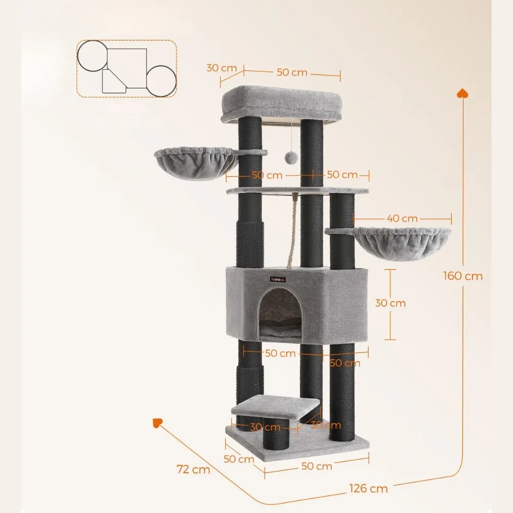 Drapak dla kota ONYX, 50x50x160cm, szary/czarny Feandrea