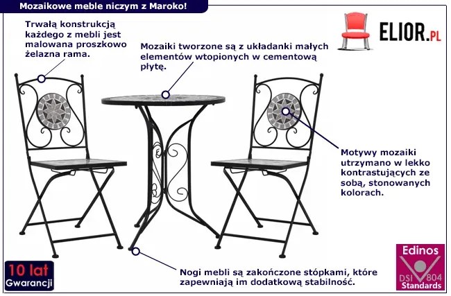 3-cz. ceramiczny, szary zestaw mebli bistro – Ovez