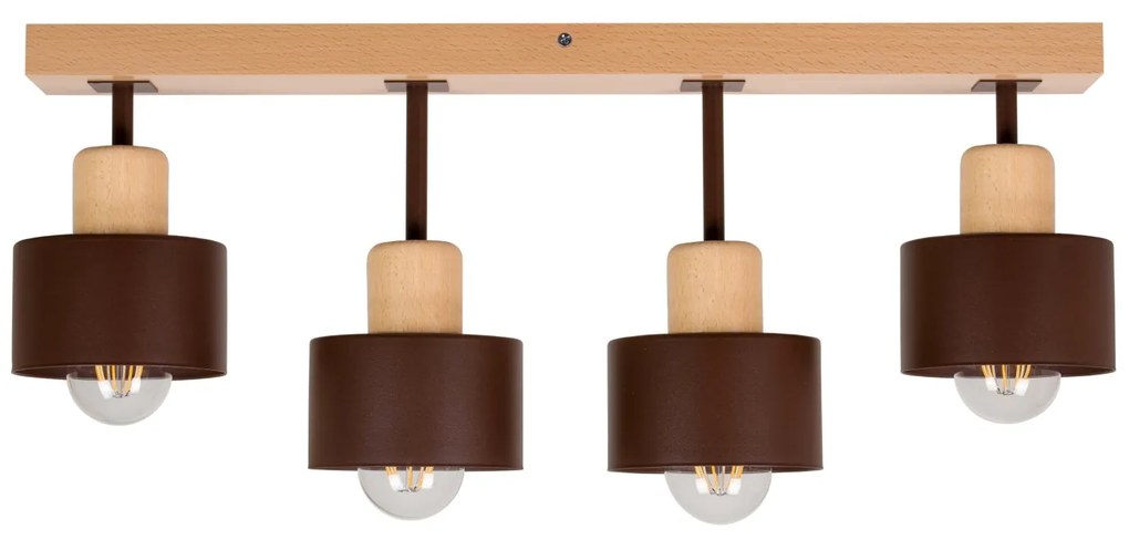 Brązowa lampa sufitowa, czteropunktowy spot DBR60x7BU z drewna i metal