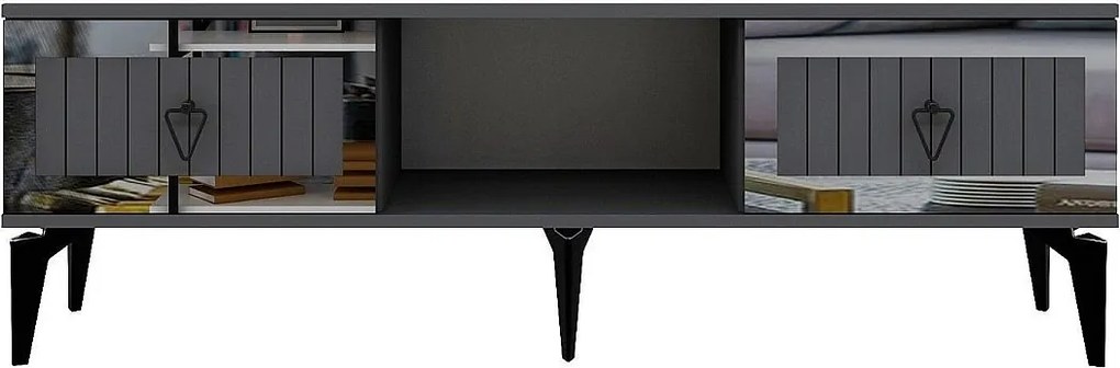 Stojak pod TV – 150 cm – Antracyt i srebro – Drewno