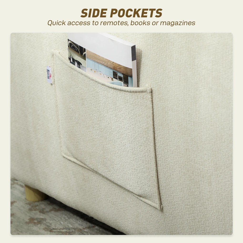 HOMCOM Fotel rozkładany 3 w 1 z funkcją łóżka i poduszką lędźwiową do salonu kremowy | Aosom PL