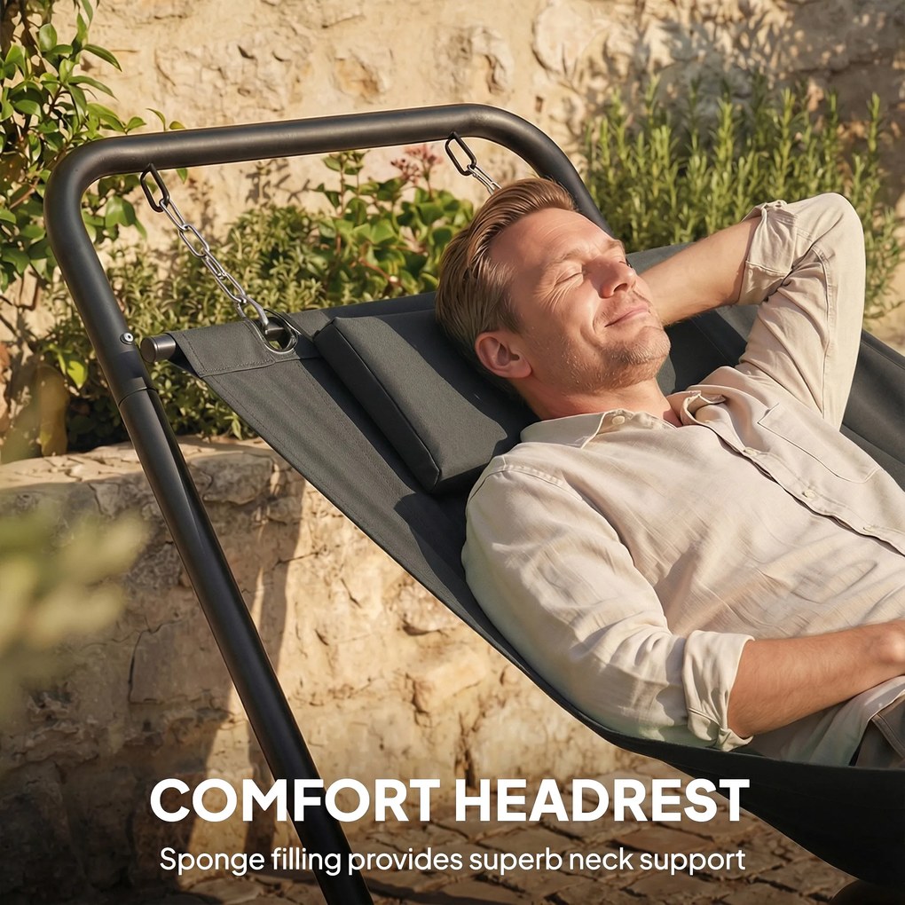 Outsunny Hamak z Ramą 237 x 90 cm Hamak ze Stelażem z Boczną Kieszenią i Poduszką, Metalowa Rama do 150 kg | Aosom PL